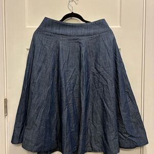 eShakti Blue Midi A-Line Pleated Skirt